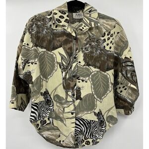 Vintage Kiks Women's 3/4 Sleeve Top Blouse Jungle Cats Zebra Cheetah Lion